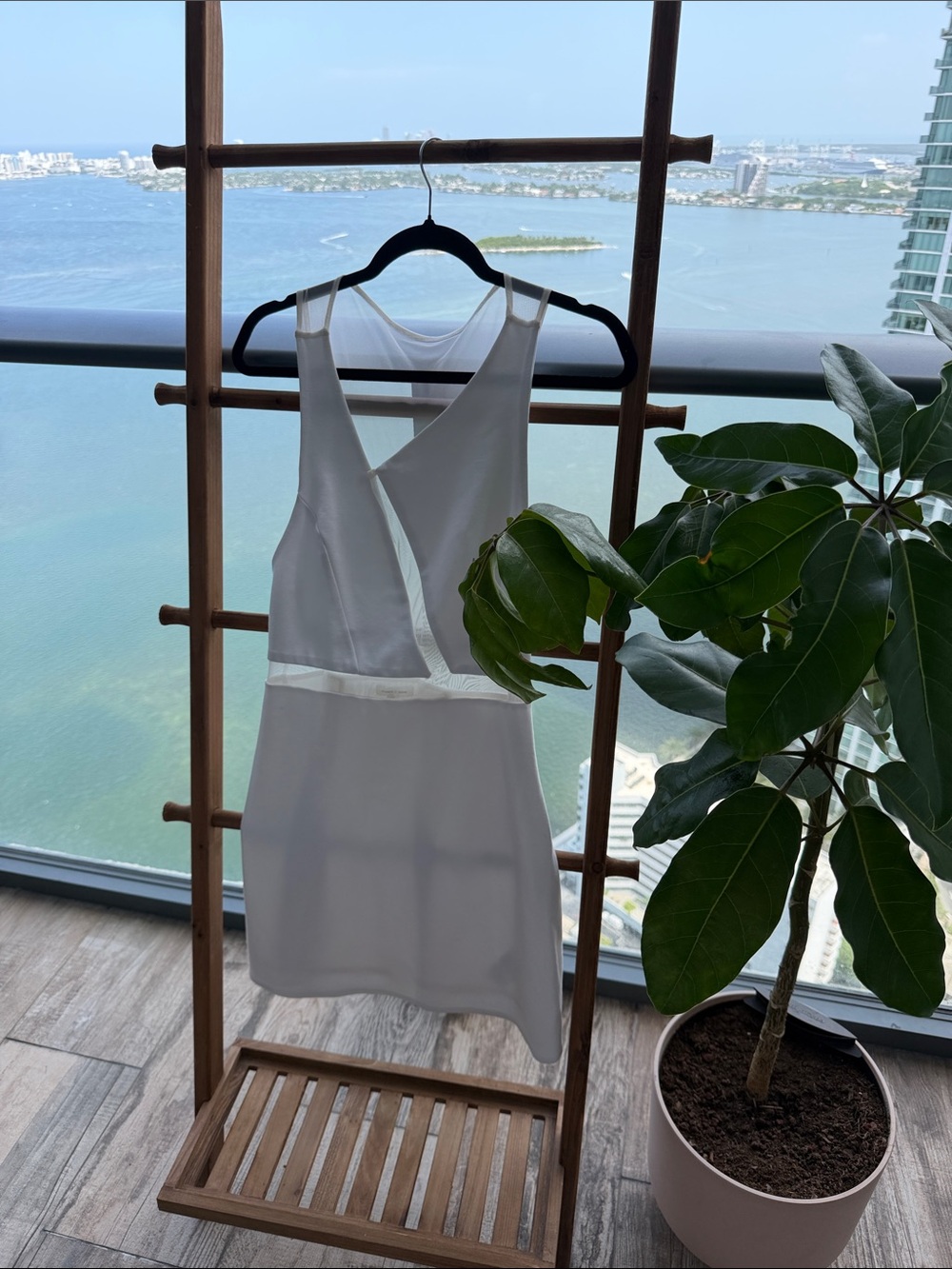 silence + noise White V-Neck sheer mini Dress, Y2K